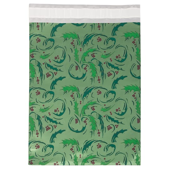 JAM Paper 9" x 12" Green Mistletoe Foil Peel & Seal Closure Envelopes, 100ct.